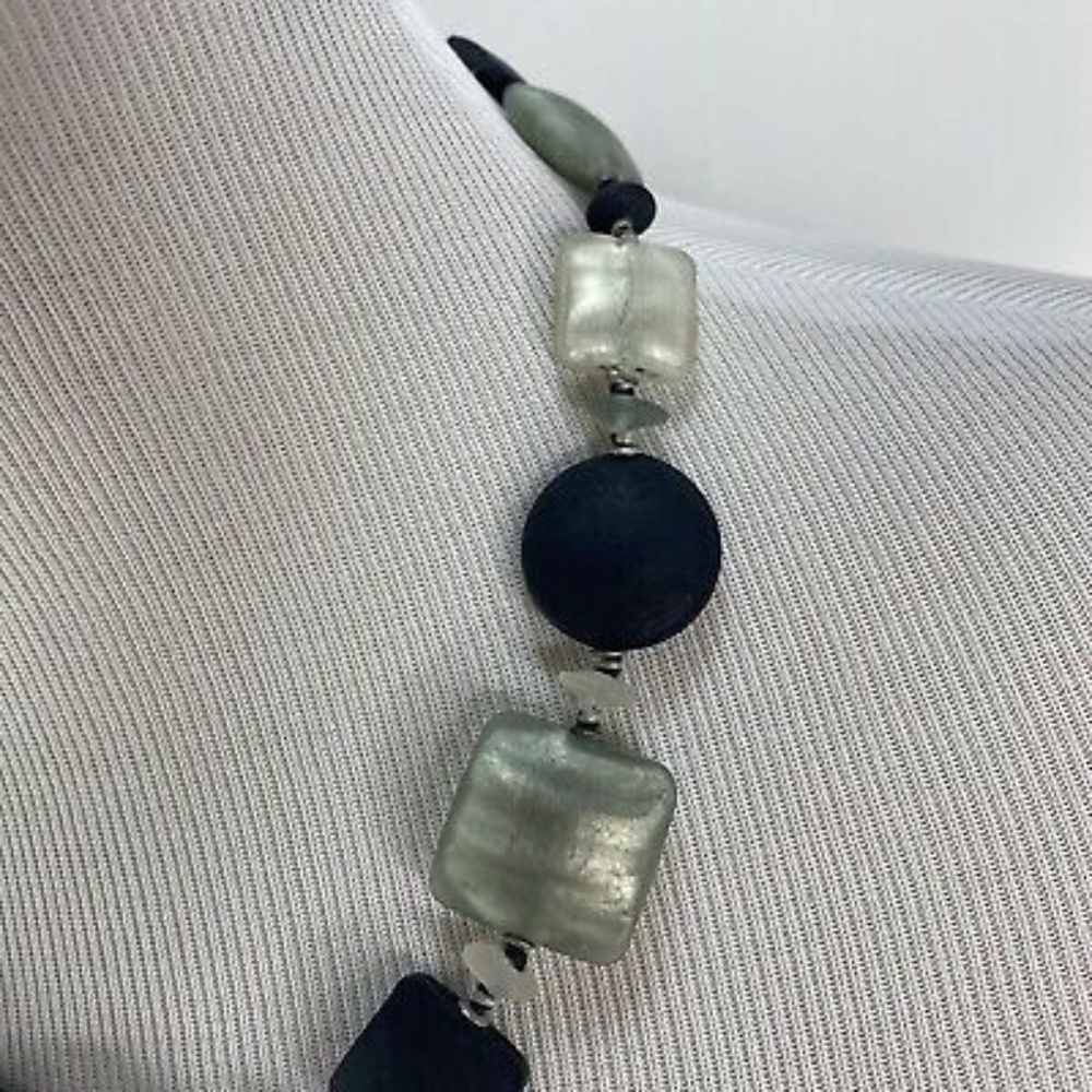 Glass Square Circle Black Statement Necklace Ital… - image 3